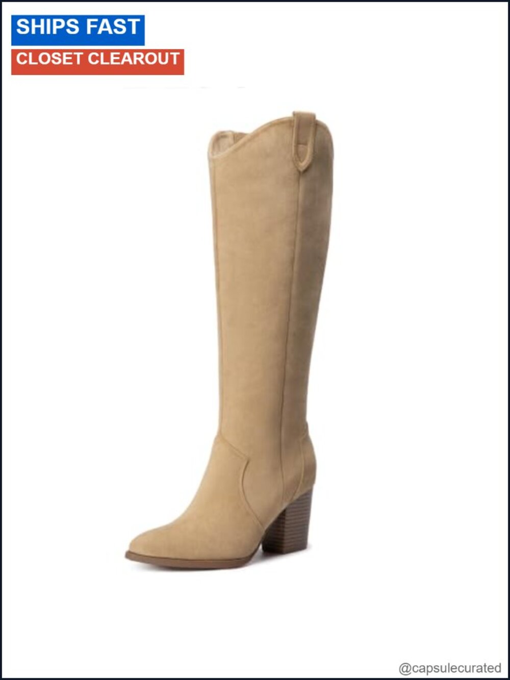 Faux Suede Knee High Boots Women Side Zip Chunky Heel Pointed Toe Fall Tall